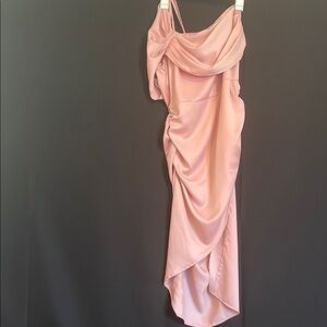 PrettyLittleThing Pink Asymmetrical Ruched Gown